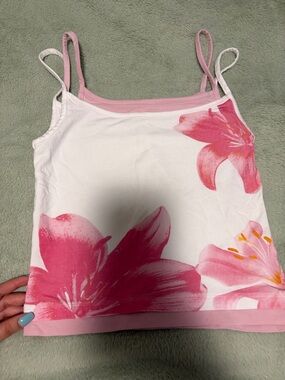 (Sold) Messy Bun Just Chillin' Pink Trim White Tank Top
